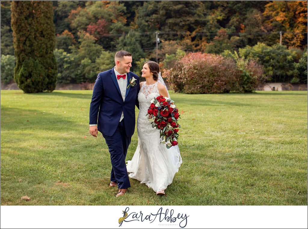 Burgundy & Navy Fall Wedding in Johnstown, PA - Bride & Groom & Bridal Party Portraits at Sandyville Memorial Gardens