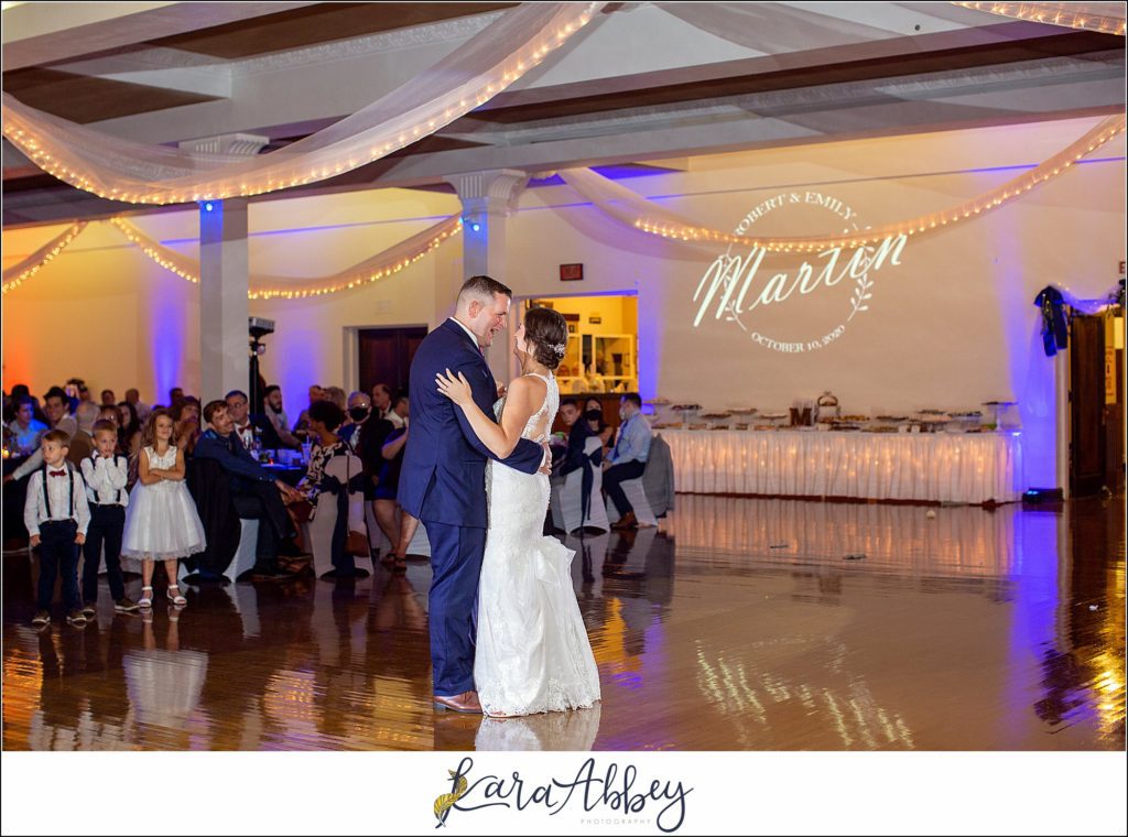 Burgundy & Navy Fall Wedding in Johnstown, PA - Reception at The Johnstown Masonic Temple First Dance