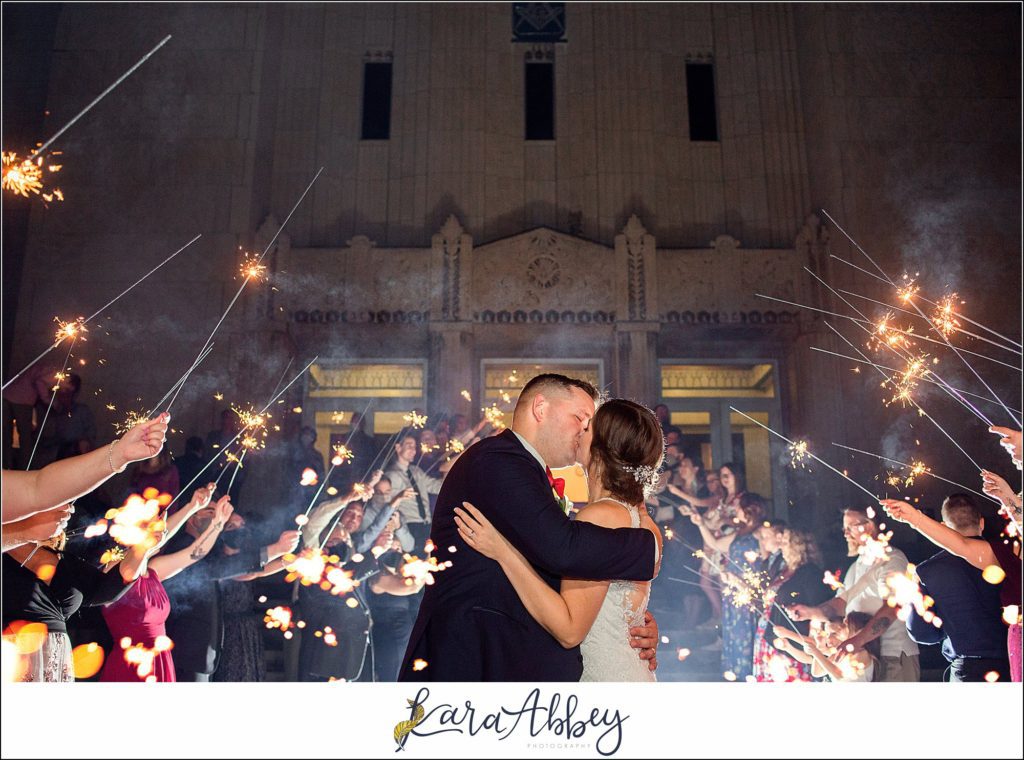 Burgundy & Navy Fall Wedding in Johnstown, PA - Reception at The Johnstown Masonic Temple - Sparkler Exit