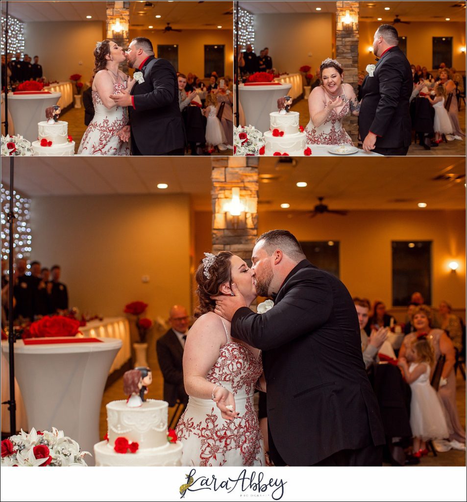 Disney-Themed Fall Wedding at Celebrations Bar Banquet and Grill in Imperial PA Reception Cake Cutting