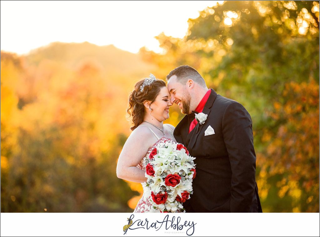 Disney-Themed Fall Wedding at Celebrations Bar Banquet and Grill in Imperial PA Golden Hour Bride & Groom Portraits