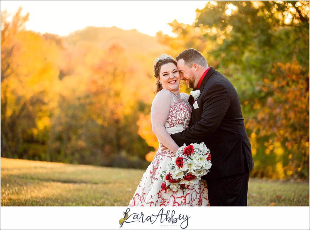 Disney-Themed Fall Wedding at Celebrations Bar Banquet and Grill in Imperial PA Golden Hour Bride & Groom Portraits