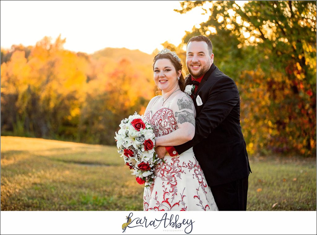 Disney-Themed Fall Wedding at Celebrations Bar Banquet and Grill in Imperial PA Golden Hour Bride & Groom Portraits