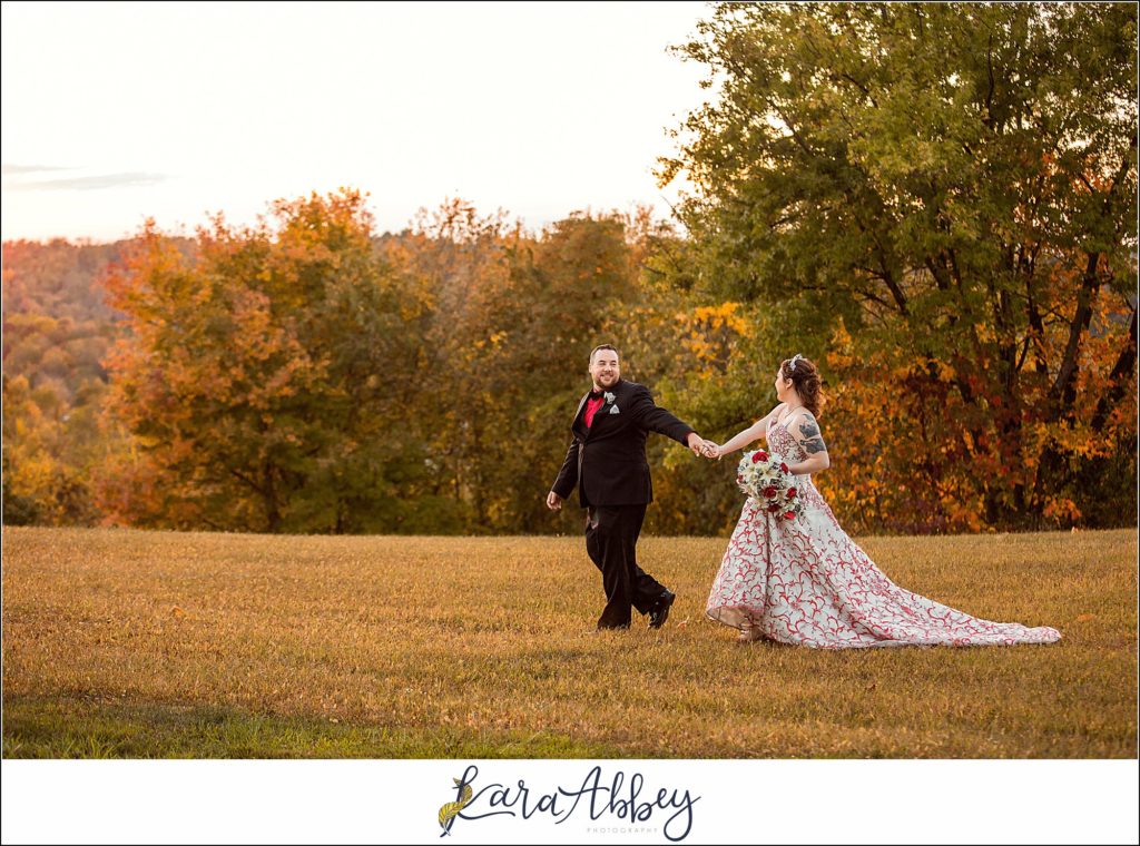 Disney-Themed Fall Wedding at Celebrations Bar Banquet and Grill in Imperial PA Golden Hour Bride & Groom Portraits