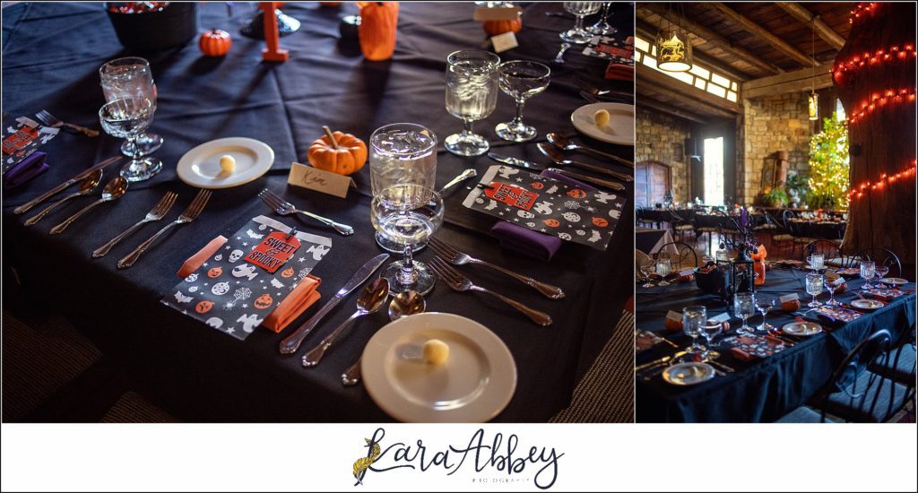 Black and Purple Disney Halloween Themed Fall Wedding at Green Gables in Jennerstown PA - Reception Decor