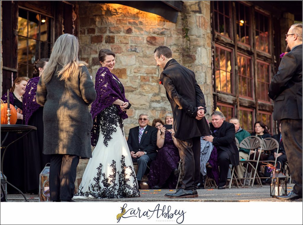 Black and Purple Disney Halloween Themed Fall Wedding at Green Gables in Jennerstown PA - Outdoor Ceremony