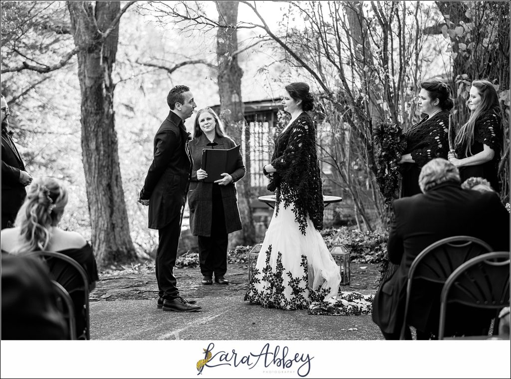 Black and Purple Disney Halloween Themed Fall Wedding at Green Gables in Jennerstown PA - Outdoor Ceremony