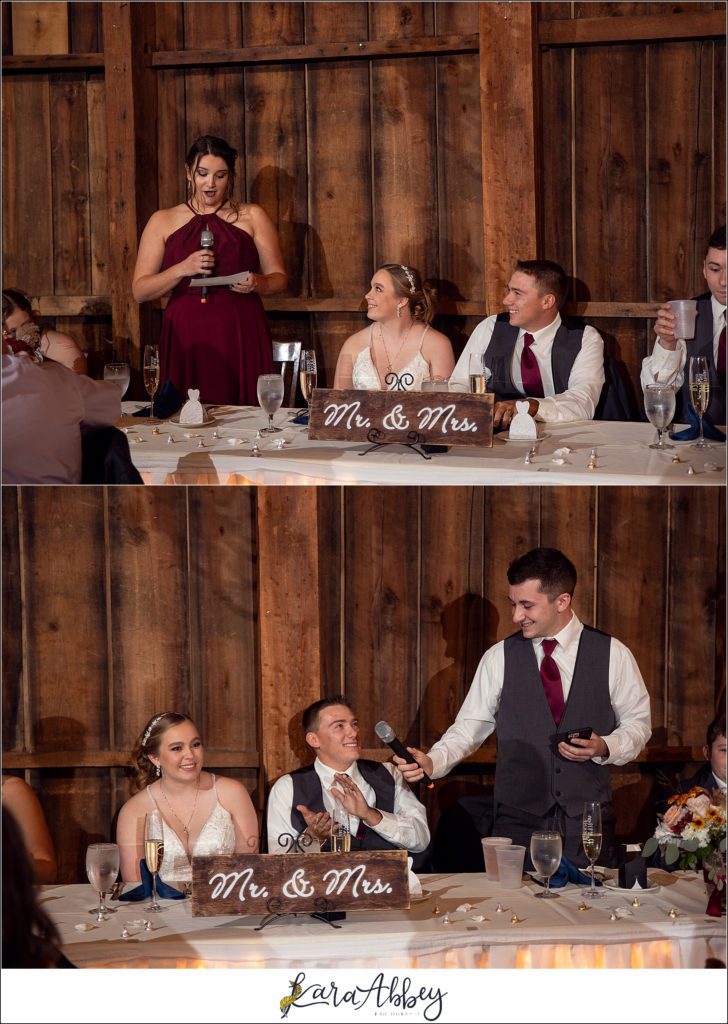 Cranberry Fall Wedding at Bell's Banquets in Mt. Pleasant - Reception Toasts