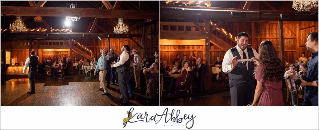 Cranberry Fall Wedding at Bell's Banquets in Mt. Pleasant - Bouquet & Garter Toss Reception