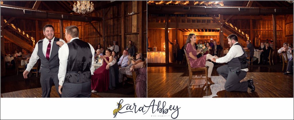 Cranberry Fall Wedding at Bell's Banquets in Mt. Pleasant - Bouquet & Garter Toss Reception