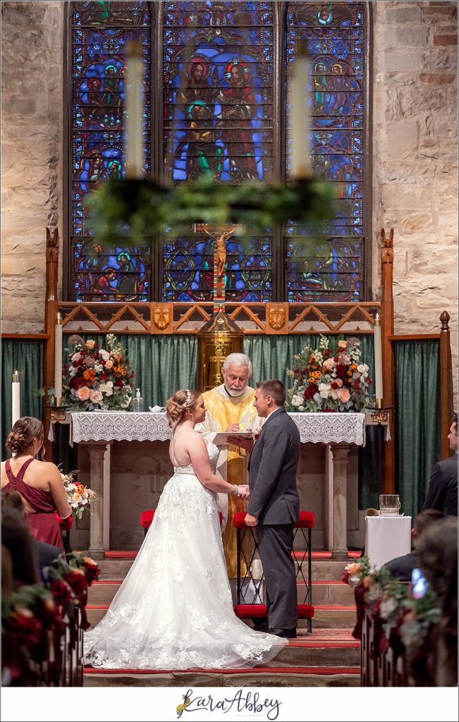 Cranberry Fall Wedding Ceremony at Historic Church of St. Peter in Brownsville, PA