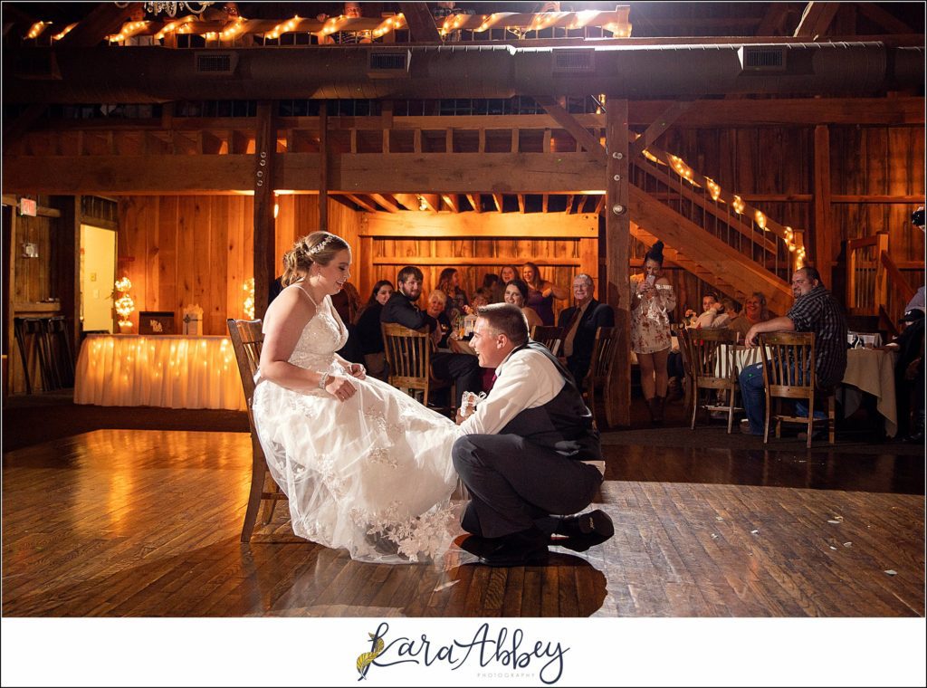 Cranberry Fall Wedding at Bell's Banquets in Mt. Pleasant - Bouquet & Garter Toss Reception