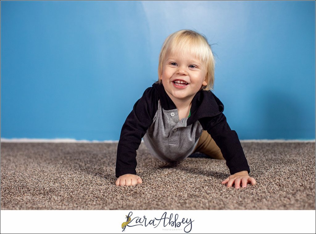 Leander Roxas 2 Year Old Portraits against Blue Wall in Irwin PA