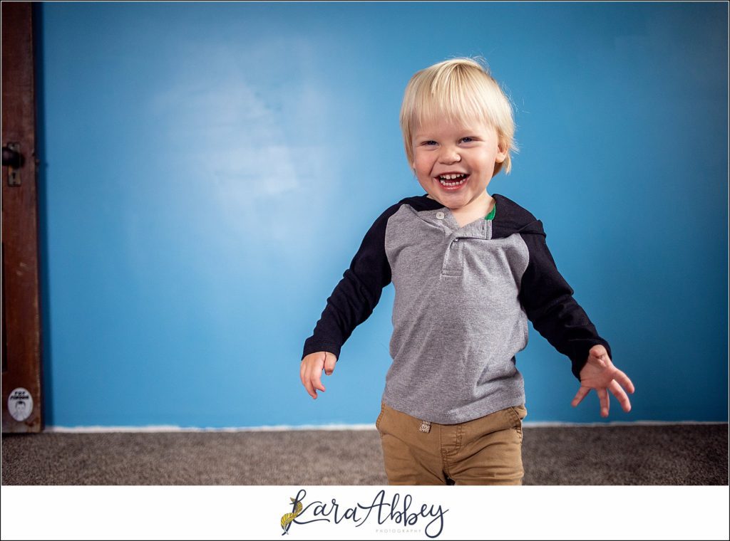Leander Roxas 2 Year Old Portraits against Blue Wall in Irwin PA