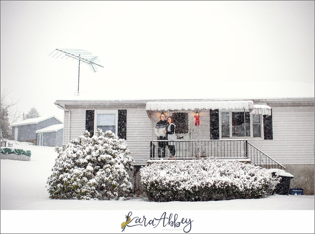 Snowy Winter Backyard Couples Session in Irwin PA