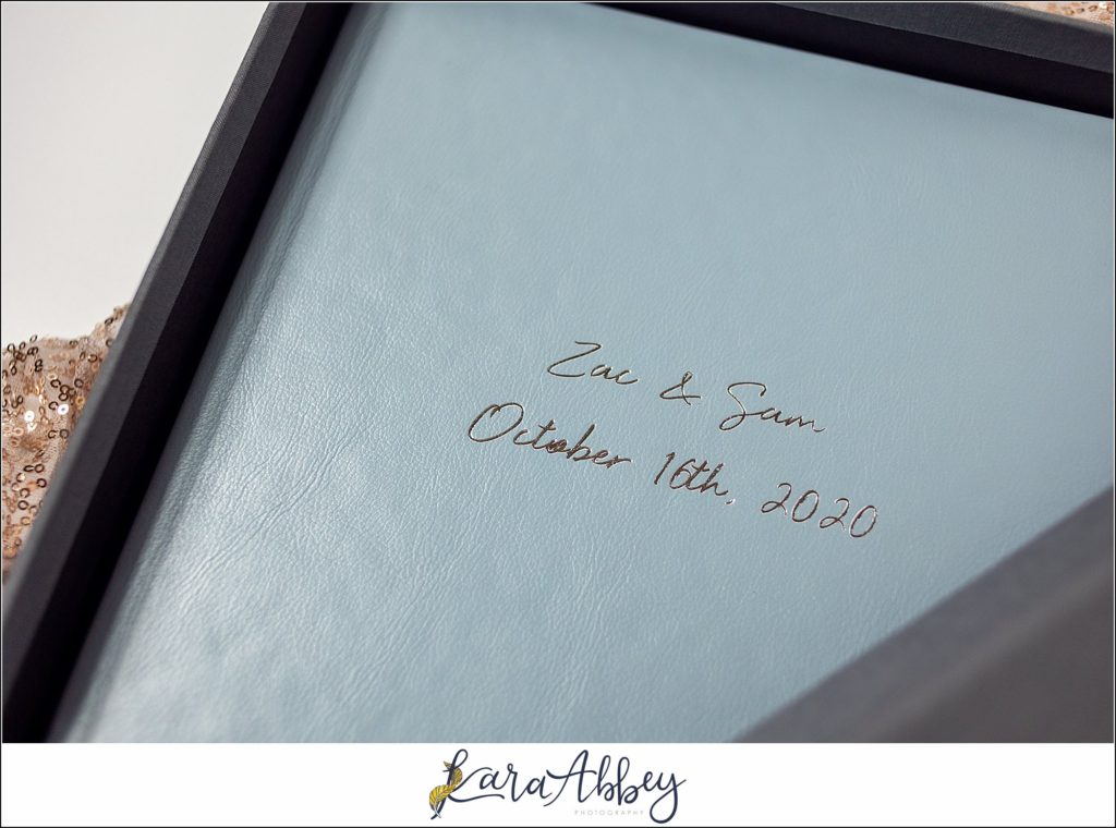 Pearlescent Blue Leather Wedding Album from Succop Nature Park Wedding