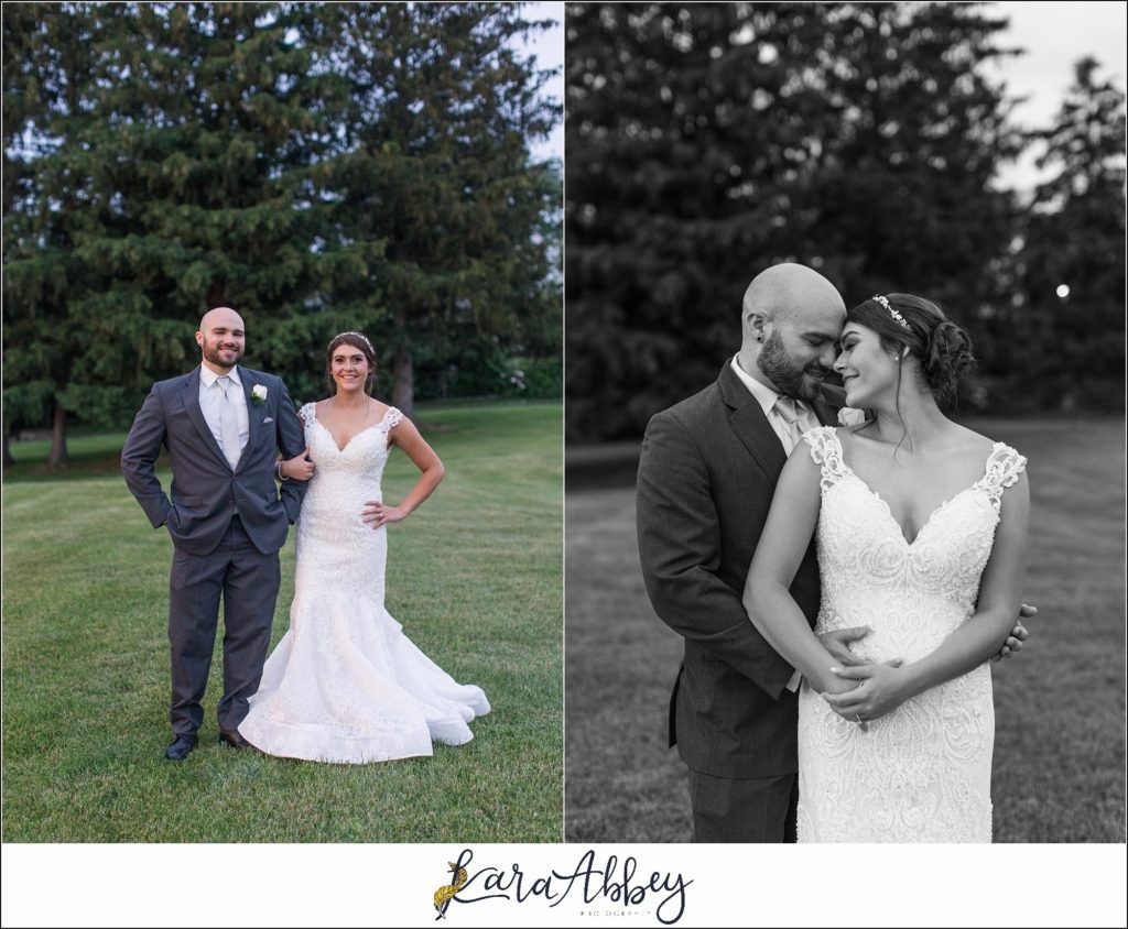 Light Blue Summer Wedding Reception at Lakeside Venues in McClellandtown, PA Bride & Groom Sunset Portraits