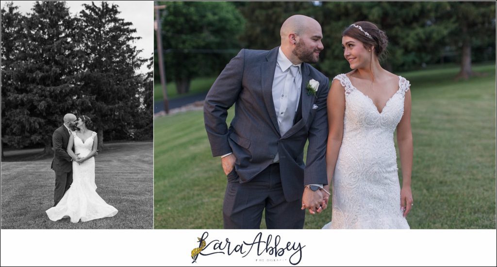 Light Blue Summer Wedding Reception at Lakeside Venues in McClellandtown, PA Bride & Groom Sunset Portraits