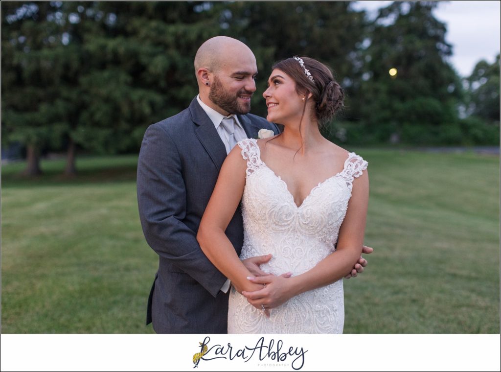 Light Blue Summer Wedding Reception at Lakeside Venues in McClellandtown, PA Bride & Groom Sunset Portraits