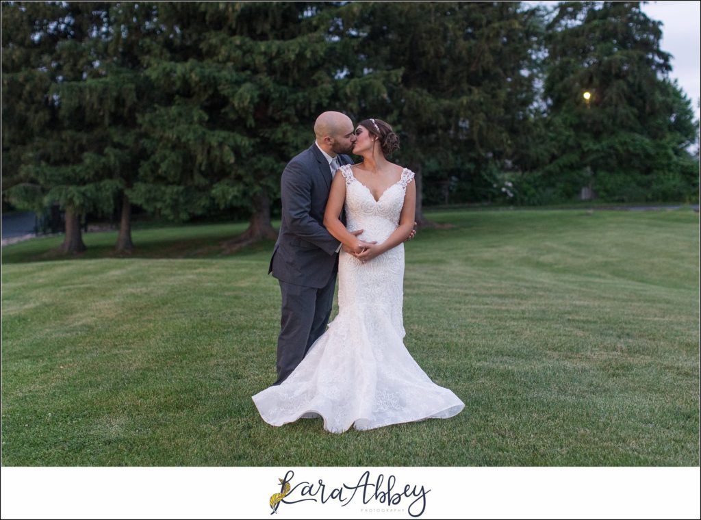 Light Blue Summer Wedding Reception at Lakeside Venues in McClellandtown, PA Bride & Groom Sunset Portraits
