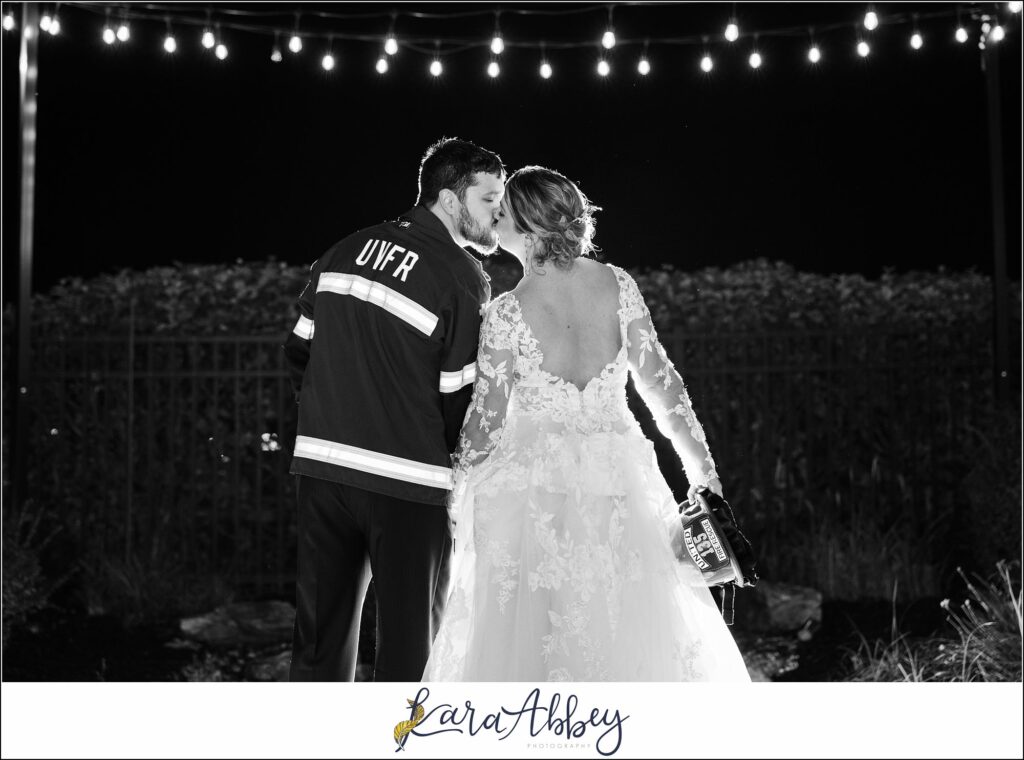 Fall Wedding at Stratigos Banquet Centre in North Huntingdon, PA Bride & Fireman Night Portrait