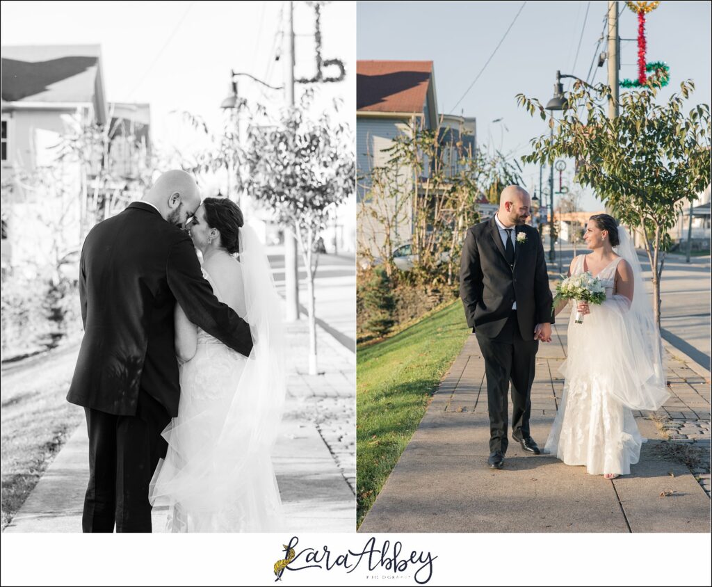 Classic Fall Wedding Portraits along Main Street in Downtown Irwin, PA