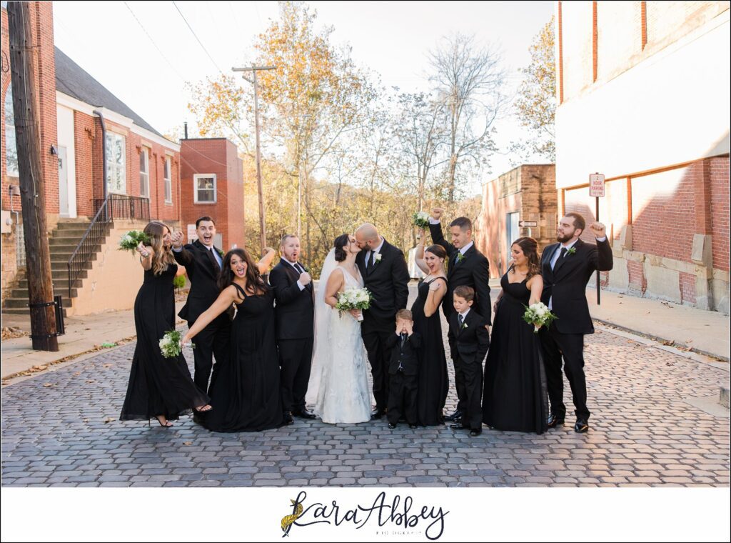 Classic Fall Wedding Portraits along Main Street in Downtown Irwin, PA