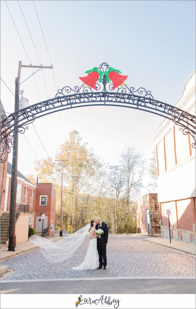 Classic Fall Wedding Portraits along Main Street in Downtown Irwin, PA