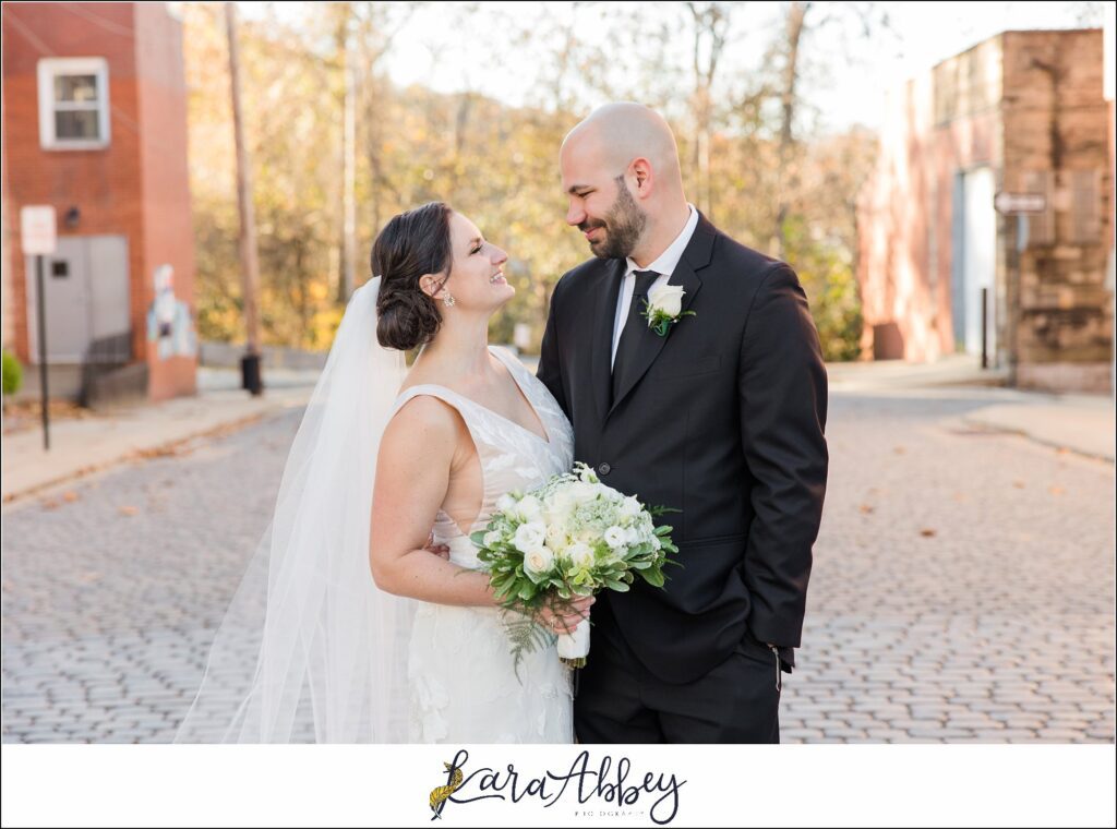 Classic Fall Wedding Portraits along Main Street in Downtown Irwin, PA