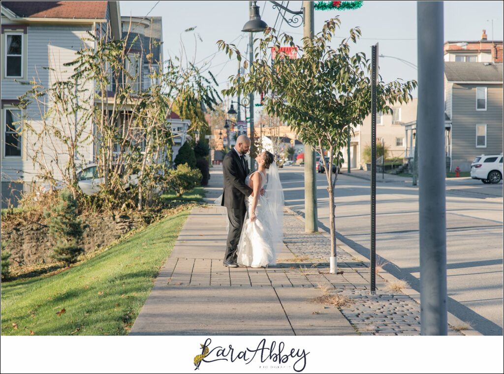 Classic Fall Wedding Portraits along Main Street in Downtown Irwin, PA