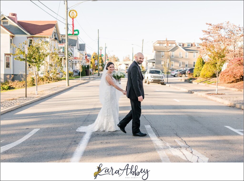 Classic Fall Wedding Portraits along Main Street in Downtown Irwin, PA
