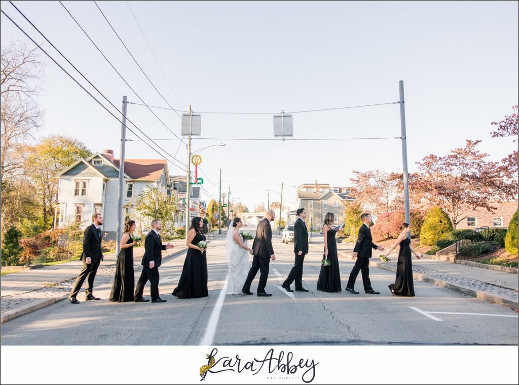 Classic Fall Wedding Portraits along Main Street in Downtown Irwin, PA