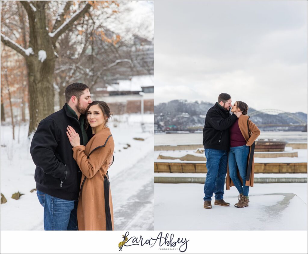Winter Snowy Elopement Portraits in Point State Park in Pittsburgh PA