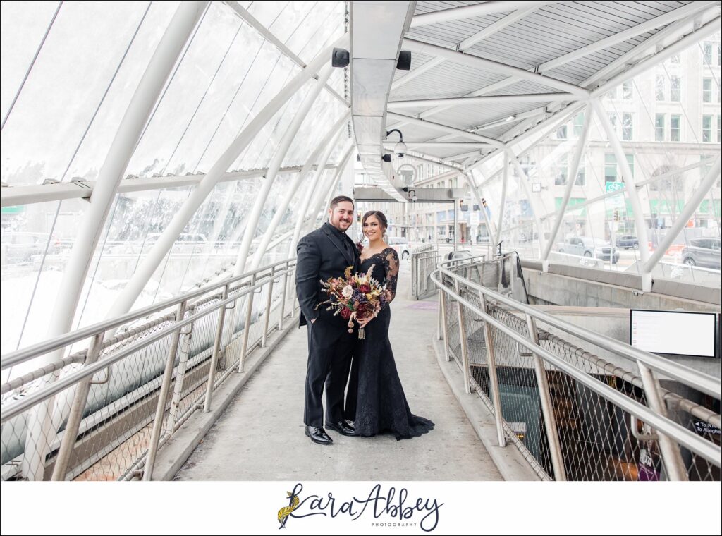 Winter Snowy Elopement Portraits in the Gateway Subway Station in Pittsburgh PA