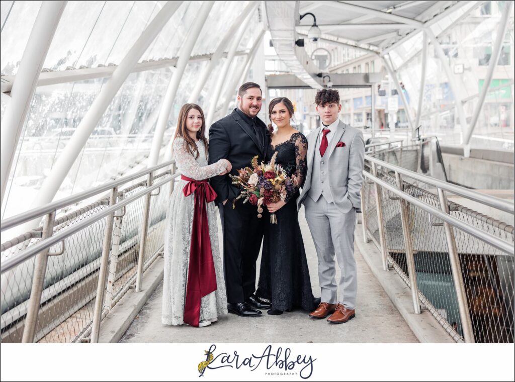 Winter Snowy Elopement Portraits in the Gateway Subway Station in Pittsburgh PA