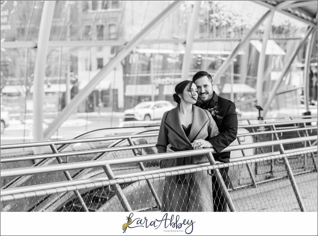 Winter Snowy Elopement Portraits in the Gateway Subway Station in Pittsburgh PA