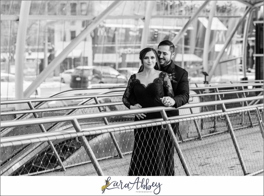 Winter Snowy Elopement Portraits in the Gateway Subway Station in Pittsburgh PA