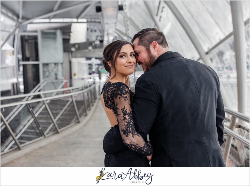 Winter Snowy Elopement Portraits in the Gateway Subway Station in Pittsburgh PA