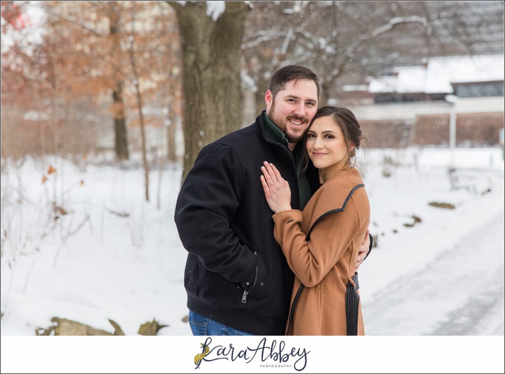 Winter Snowy Elopement Portraits in Point State Park in Pittsburgh PA