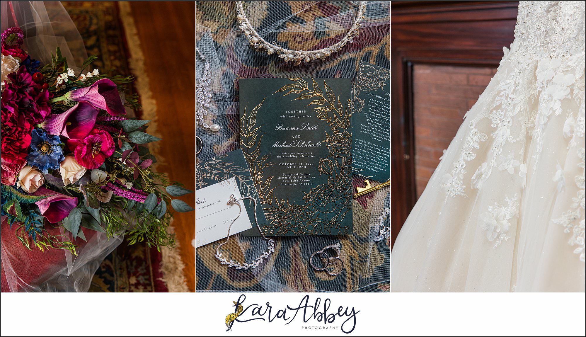 Jewel Tone Fall Wedding at Soldiers and Sailors Memorial Hall in Pittsburgh, PA