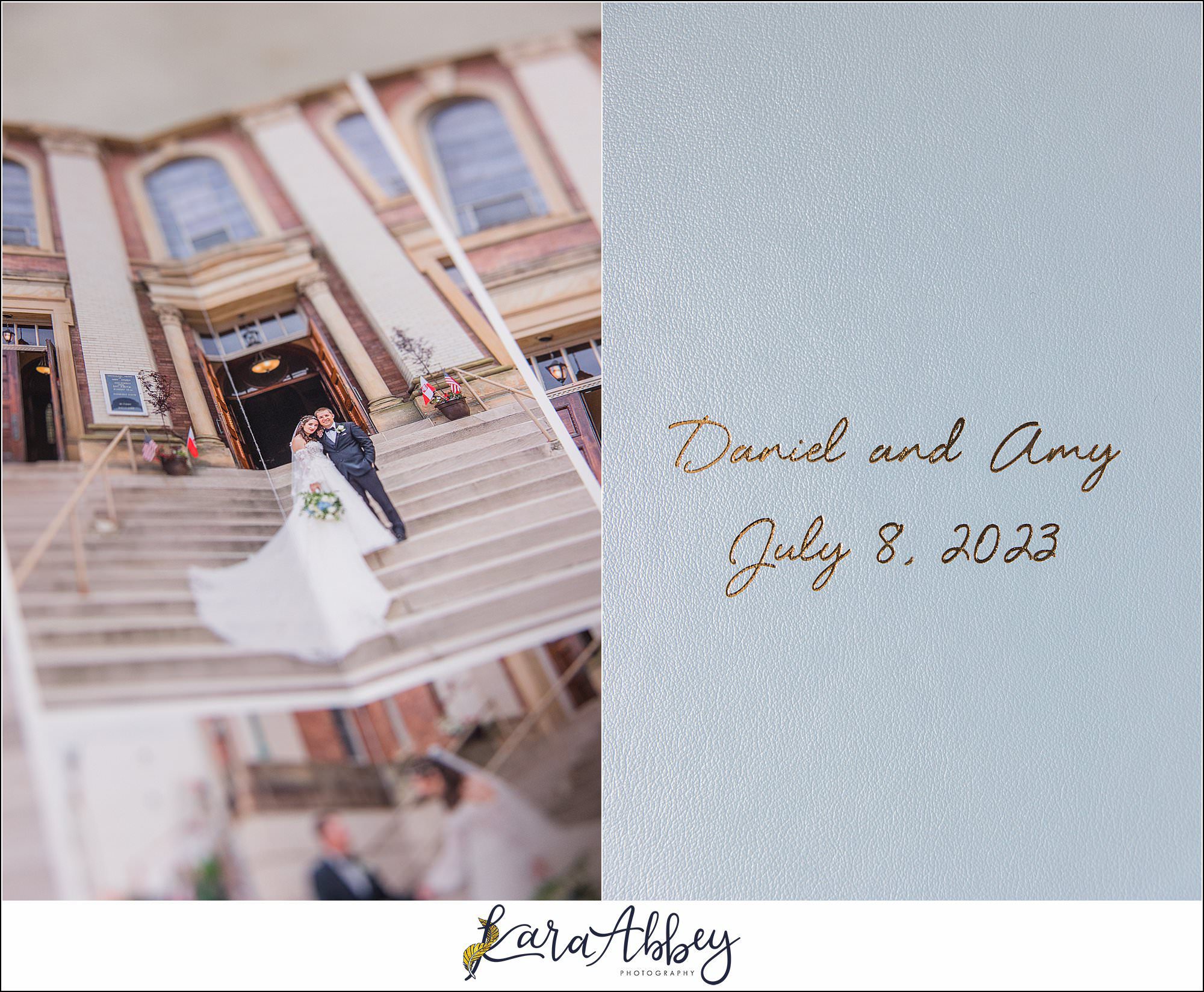 Light Blue Leather Heirloom Wedding Album in Irwin PA Custom Designed and Created by Irwin PA Wedding Photographer