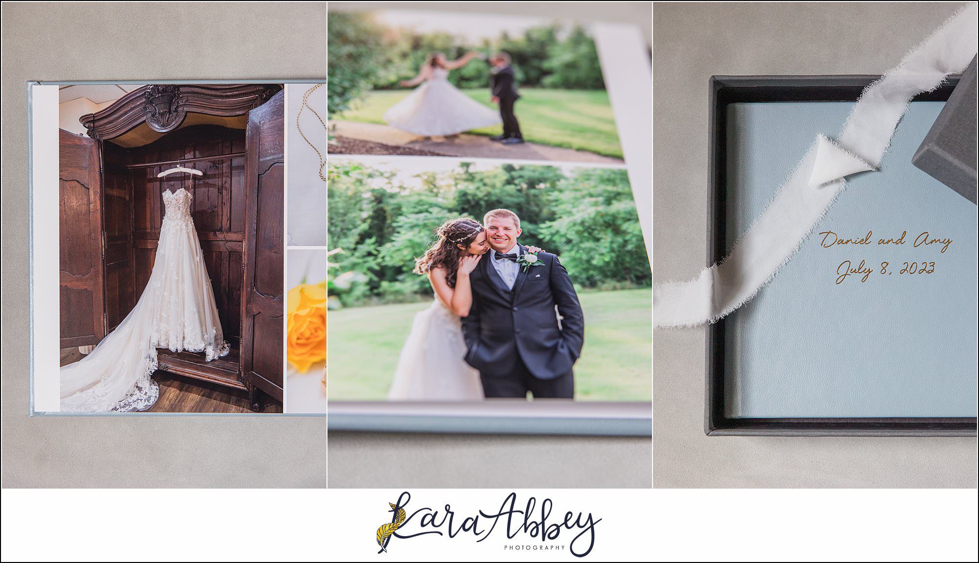 Light Blue Leather Heirloom Wedding Album in Irwin PA Custom Designed and Created by Irwin PA Wedding Photographer