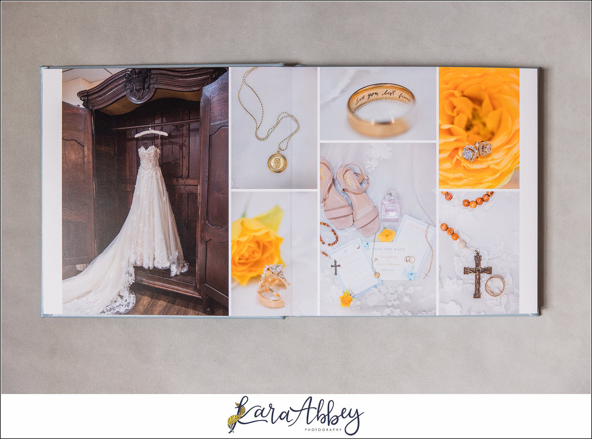 Light Blue Leather Heirloom Wedding Album in Irwin PA Custom Designed and Created by Irwin PA Wedding Photographer