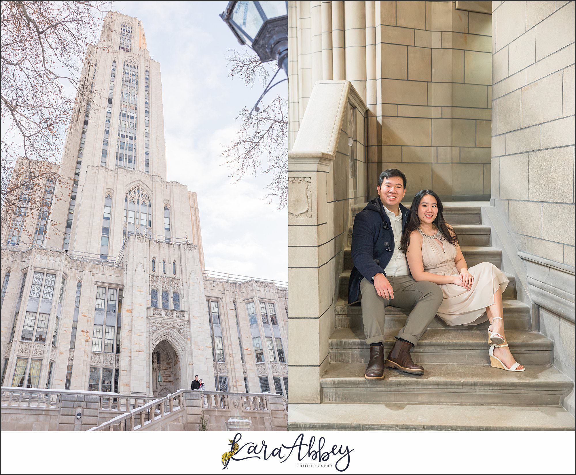 Winter Engagement Session at the Cathedral of Learning in Pittsburgh PA